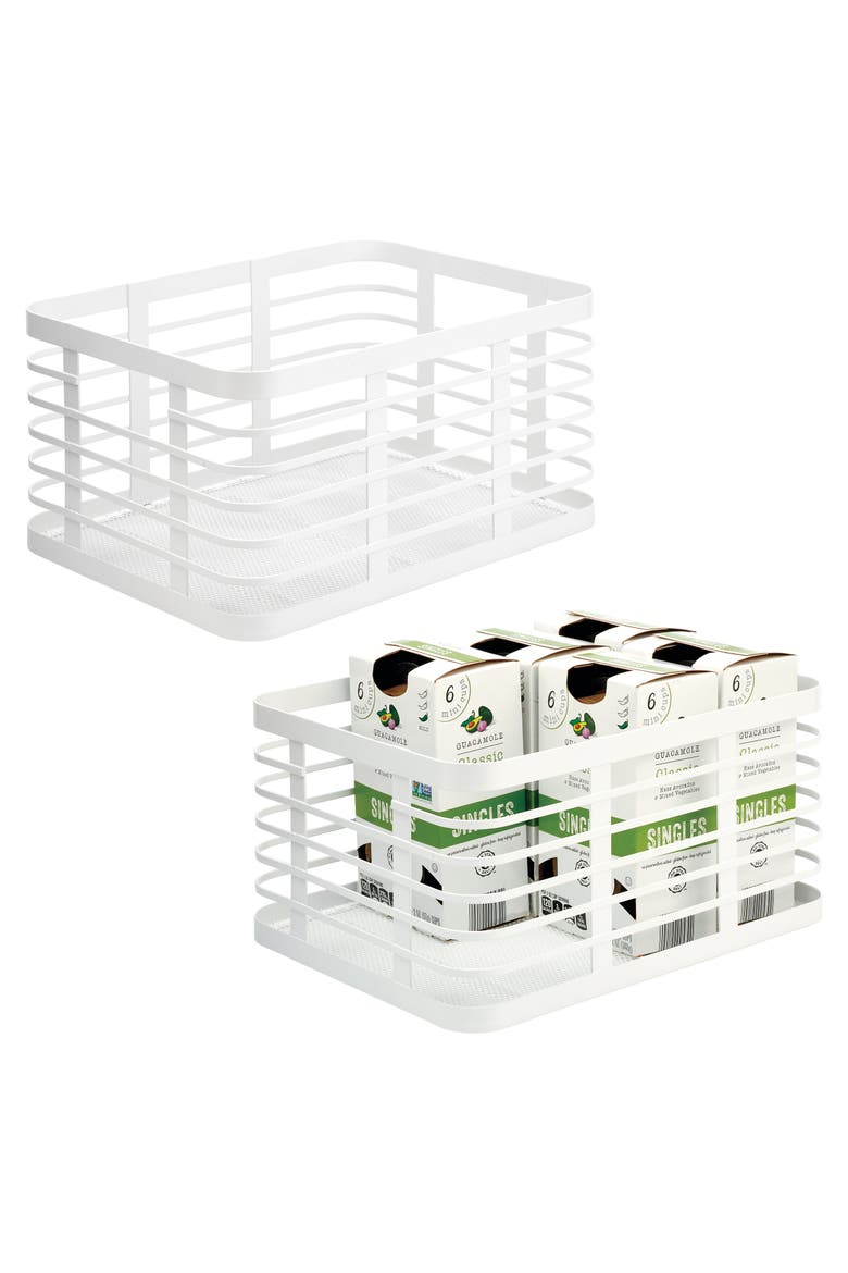 Metal Pantry Basket with Handles - Set of 2 - Matte White, Alternate, color, Matte White