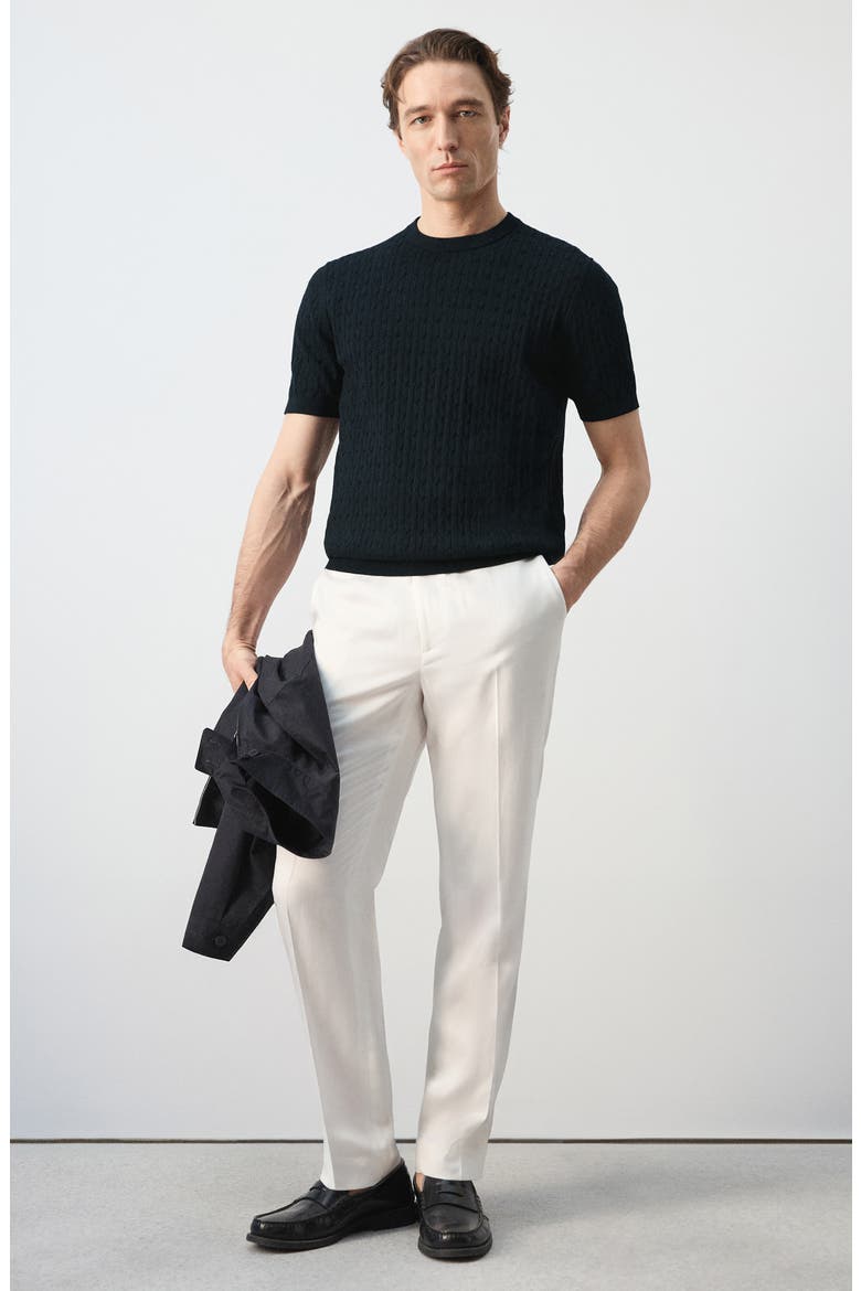 Cable Stitch Short Sleeve Cotton Sweater, Alternate, color, NIGHT BLUE