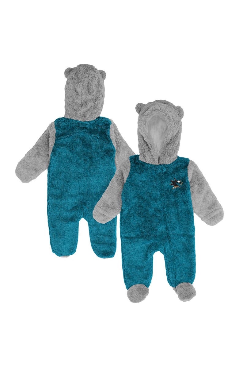 Outerstuff Newborn & Infant Teal San Jose Sharks Game Nap Teddy Fleece Bunting Full-Zip Sleeper, Main, color, 