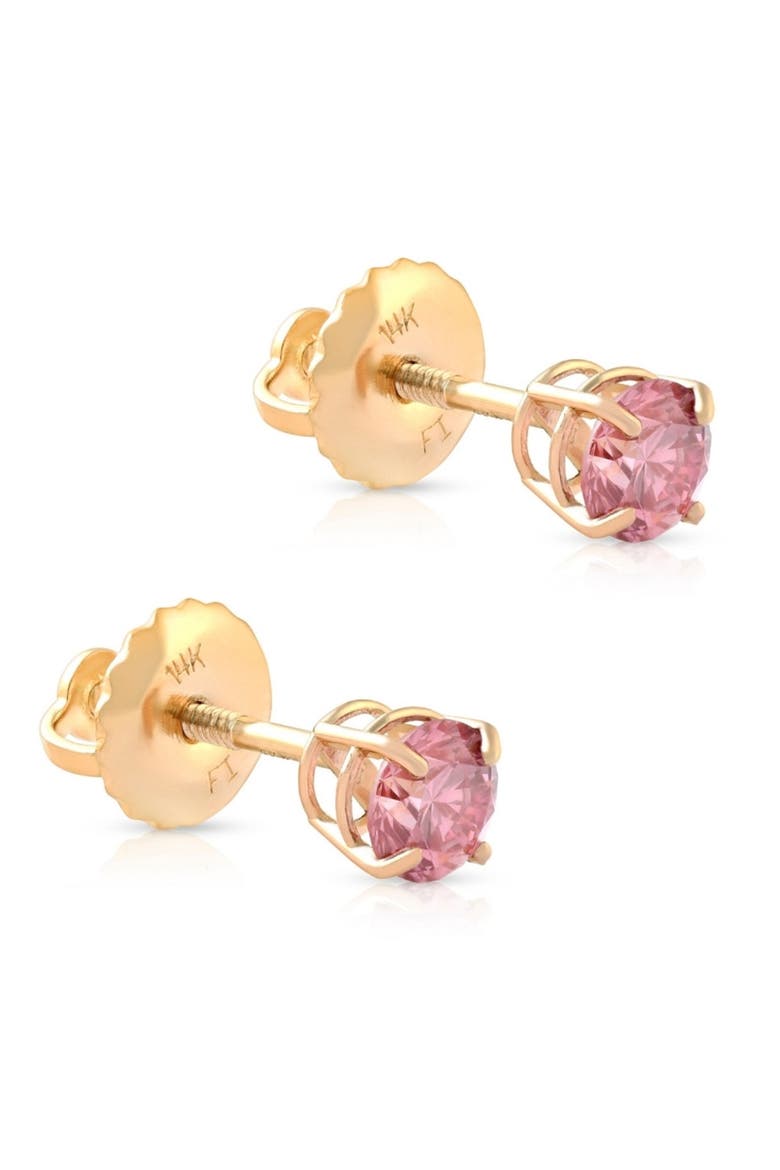 1/2Ct Pink Lab Grown Diamond Screw Back Studs, Alternate, color, 14k Yellow Gold