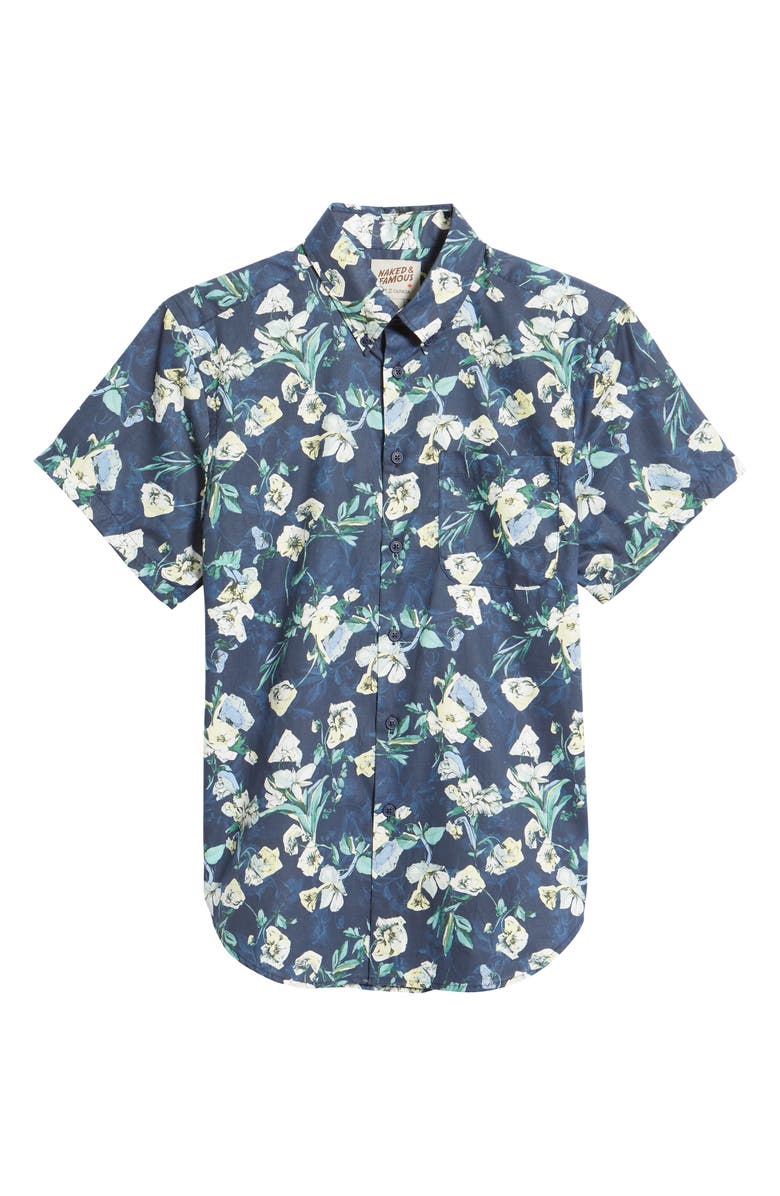 Naked & Famous Denim Floral Short Sleeve Button-Down Shirt, Alternate, color,