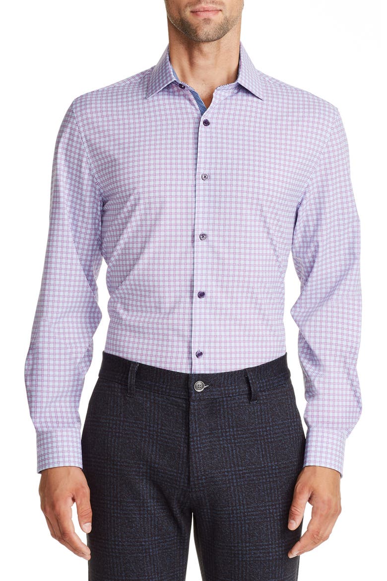 Trim Fit Check Performance Dress Shirt, Main, color, PURPLE