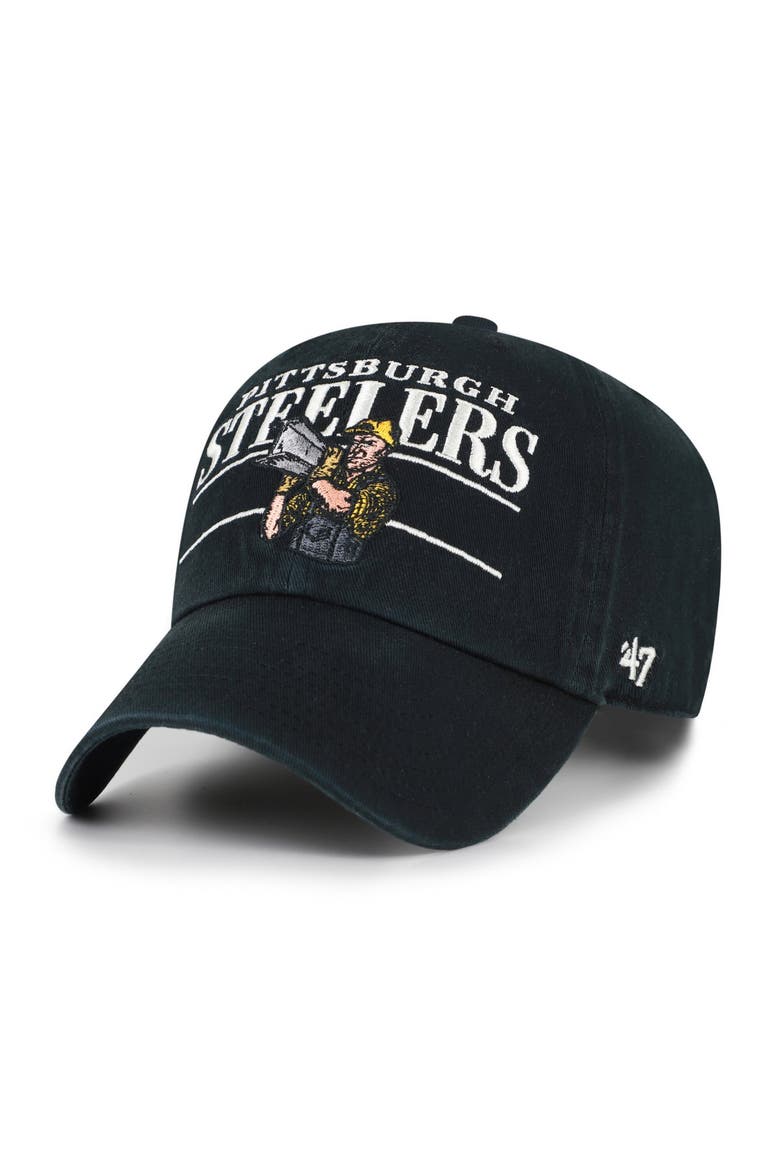 Men's '47 Black Pittsburgh Steelers Throwback Graphic Clean Up Adjustable Hat, Alternate, color, Black