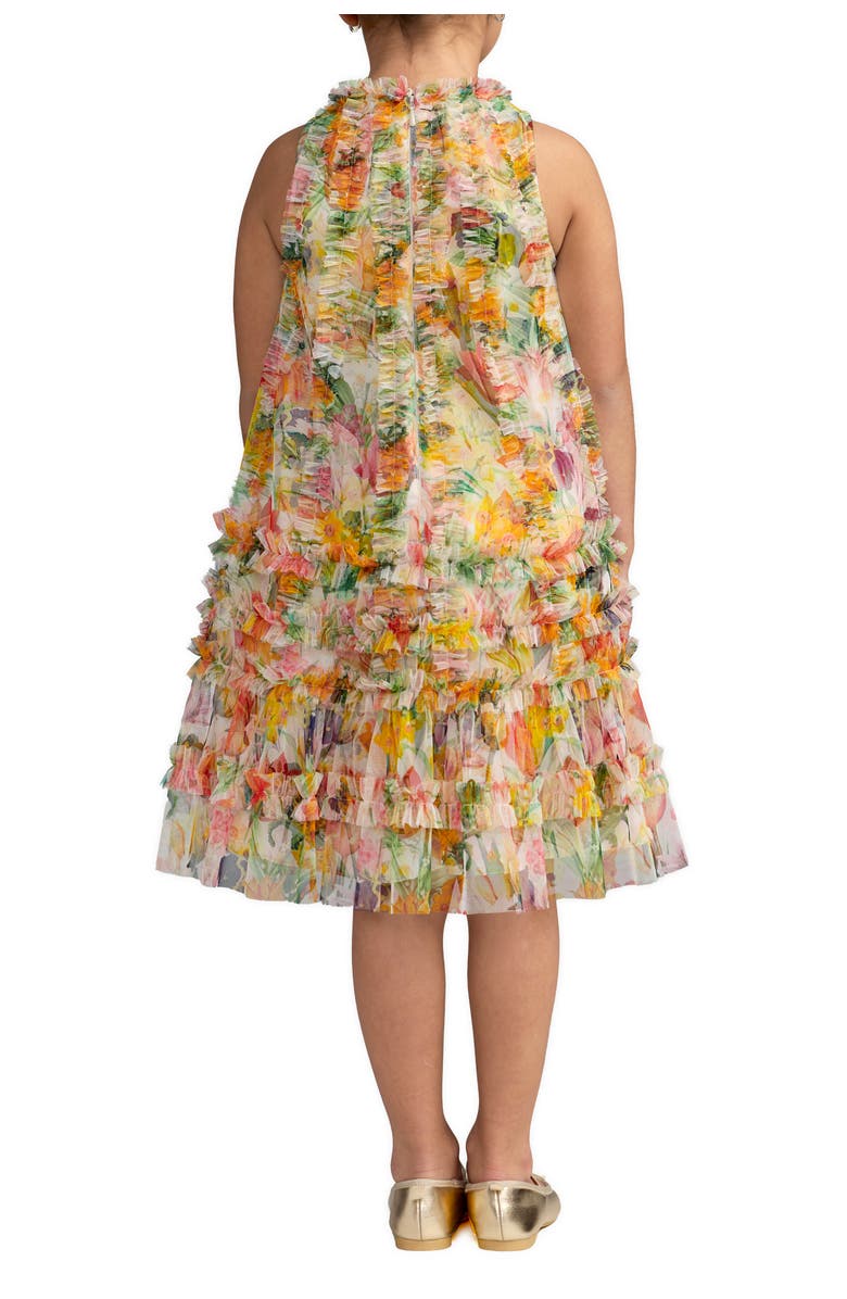 Mac Duggal Girls Mesh Floral Print A-Line Dress, Alternate, color, Multi