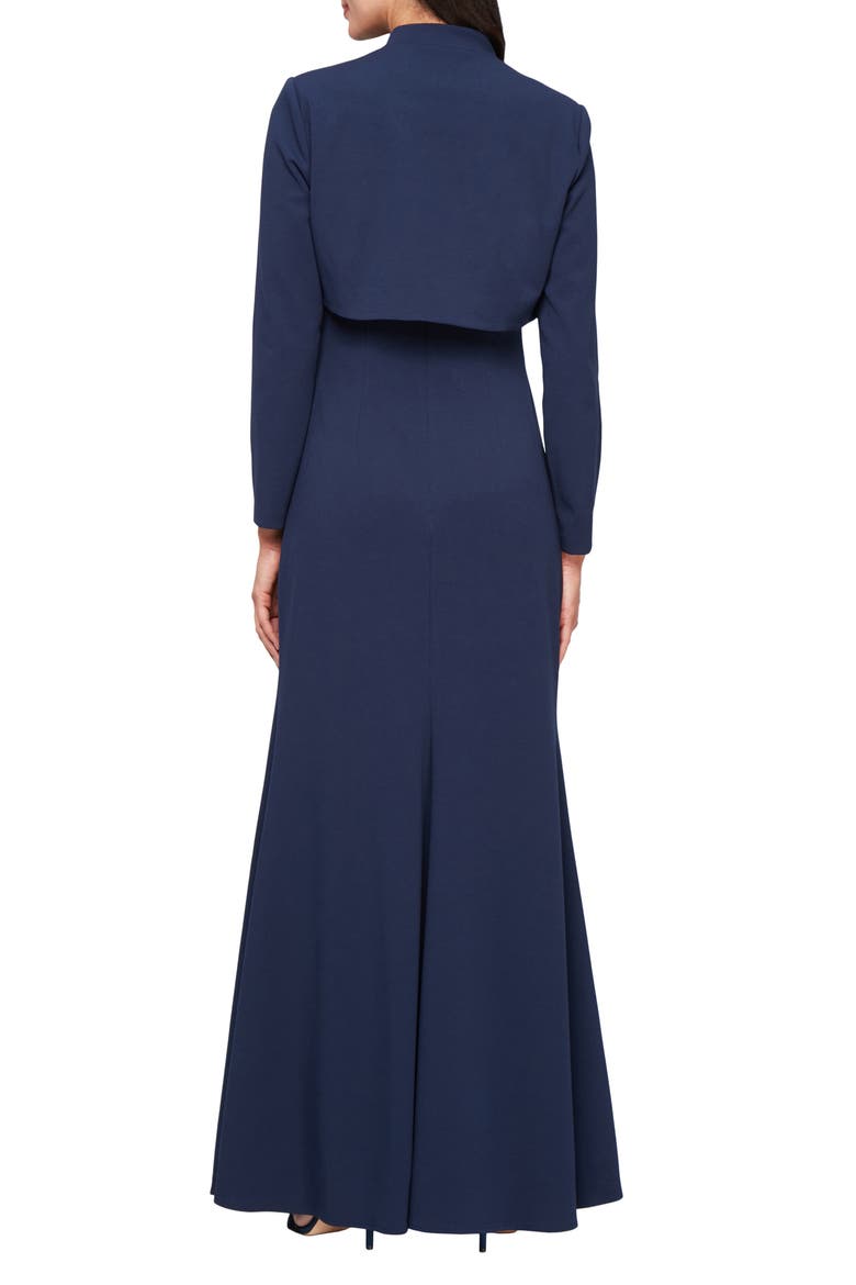 Stretch Crepe Gown with Bolero Jacket, Alternate, color, NAVY