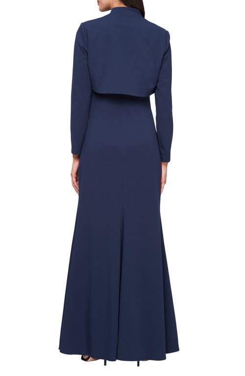 Alex Evenings Stretch Crepe Gown With Bolero Jacket In Navy