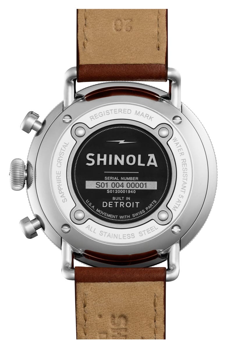 Shinola The Canfield Chrono Leather Strap Watch, 43mm, Alternate, color, Dark Cognac/ Midnight Blue