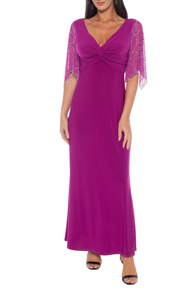 Beaded Sleeve Jersey Dress, Main, color, MAGENTA