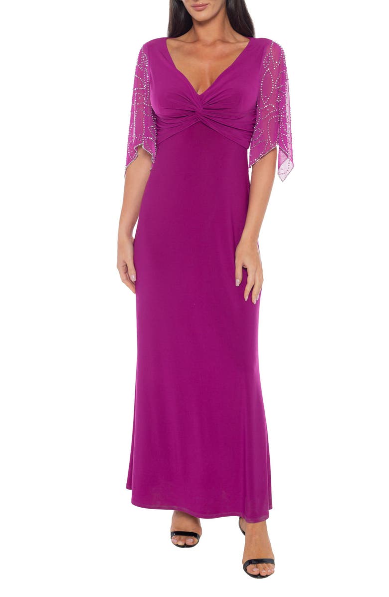 Marina Beaded Sleeve Jersey Dress, Main, color, Magenta