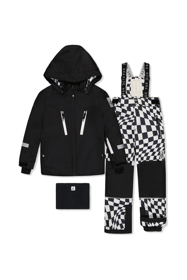 Teknik Checkered Hood Jacket & Reinforced Pants Two Piece Snowsuit, Main, color, Black and White