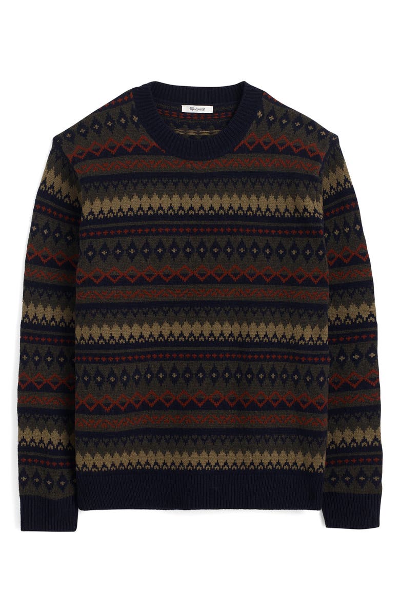 Madewell Fair Isle Merino Wool Crewneck Sweater, Alternate, color, Navy