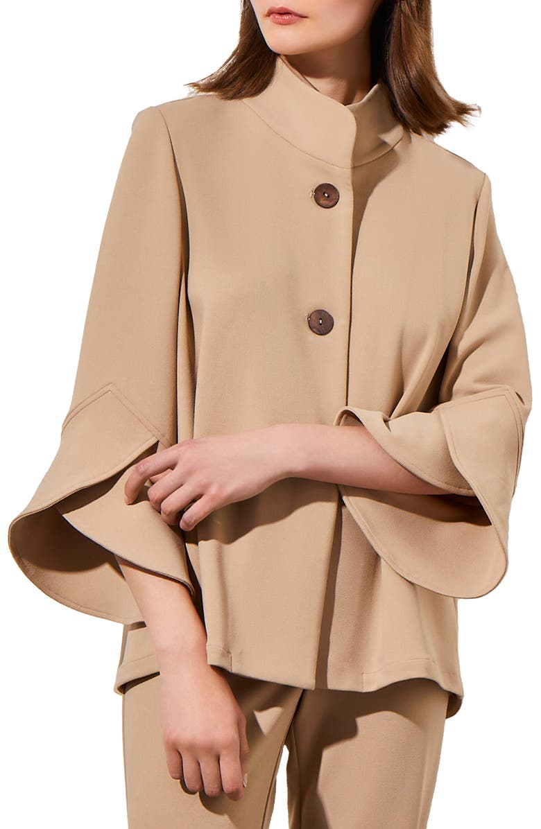Ming Wang Deco Bell Sleeve Crepe Jacket, Main, color,
