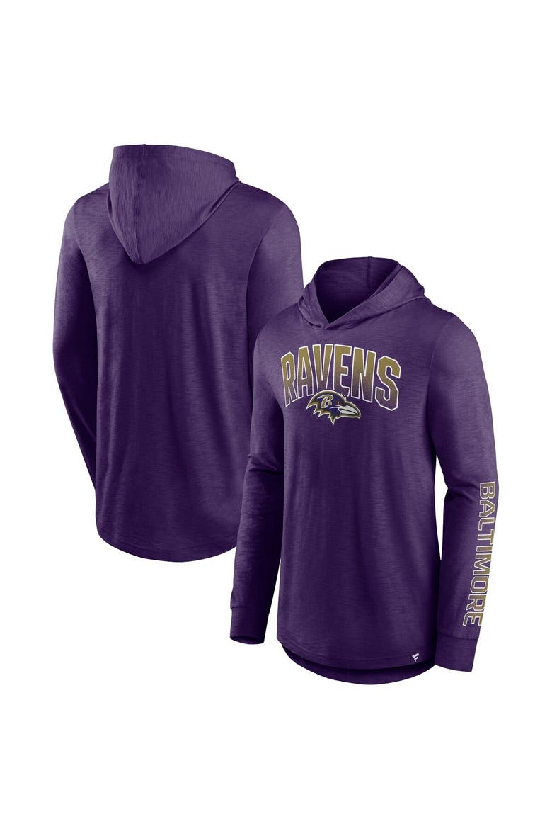Men's Fanatics Branded Purple Baltimore Ravens Front Runner Long Sleeve Hooded T-Shirt, Main, color, Purple