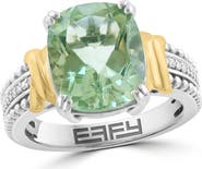 EFFY Sterling Silver & 14K Gold Oval Green Quartz & Diamond Ring