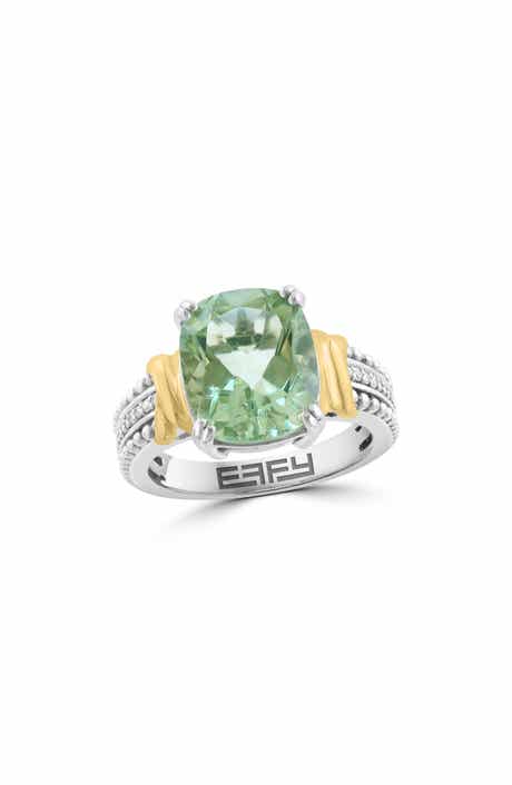 EFFY Sterling Silver & 14K Gold Oval Green Quartz & Diamond Ring