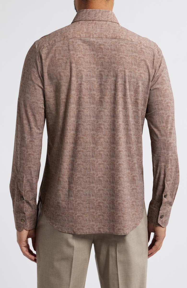 Zanella Jagged Heathered Herringbone Print Knit Nylon Blend Dress Shirt, Alternate, color, Brown