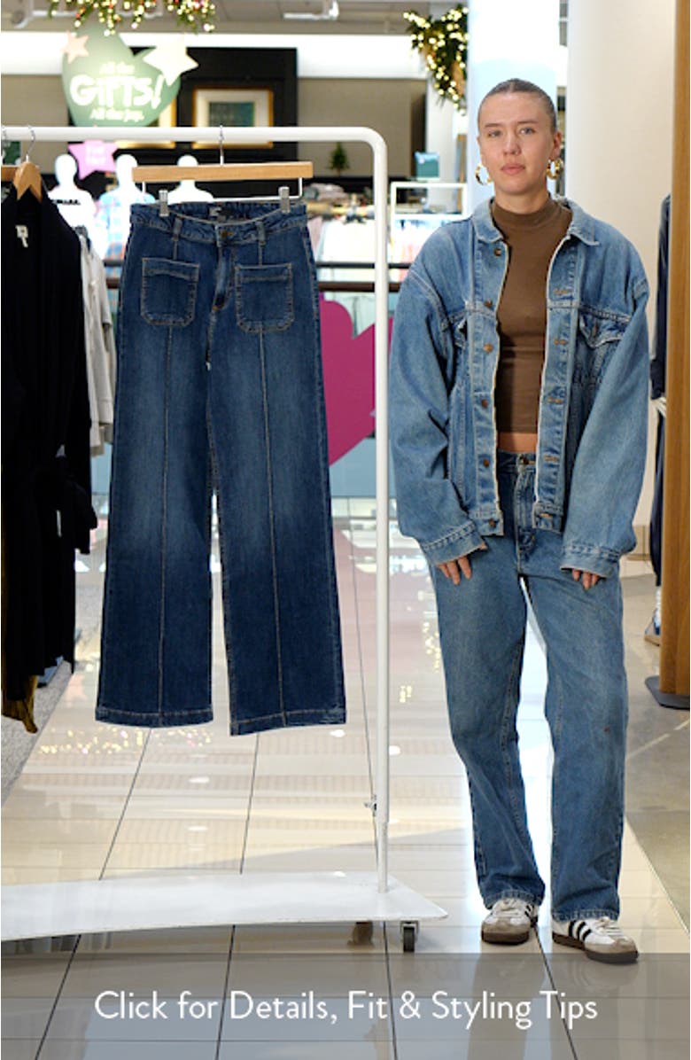 Pintuck Patch Pocket Wide Leg Jeans, sales video thumbnail