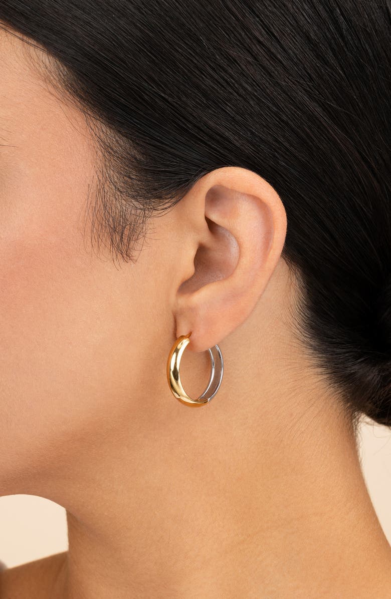 Sterling Forever Two Tone Hoop Earrings, Alternate, color, Dual Tone