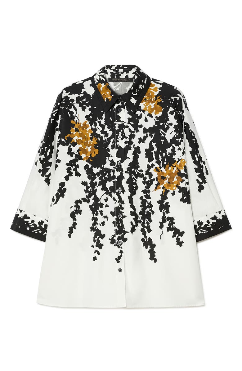Marina Rinaldi Calao Cotton Button-Up Shirt, Alternate, color, White Black
