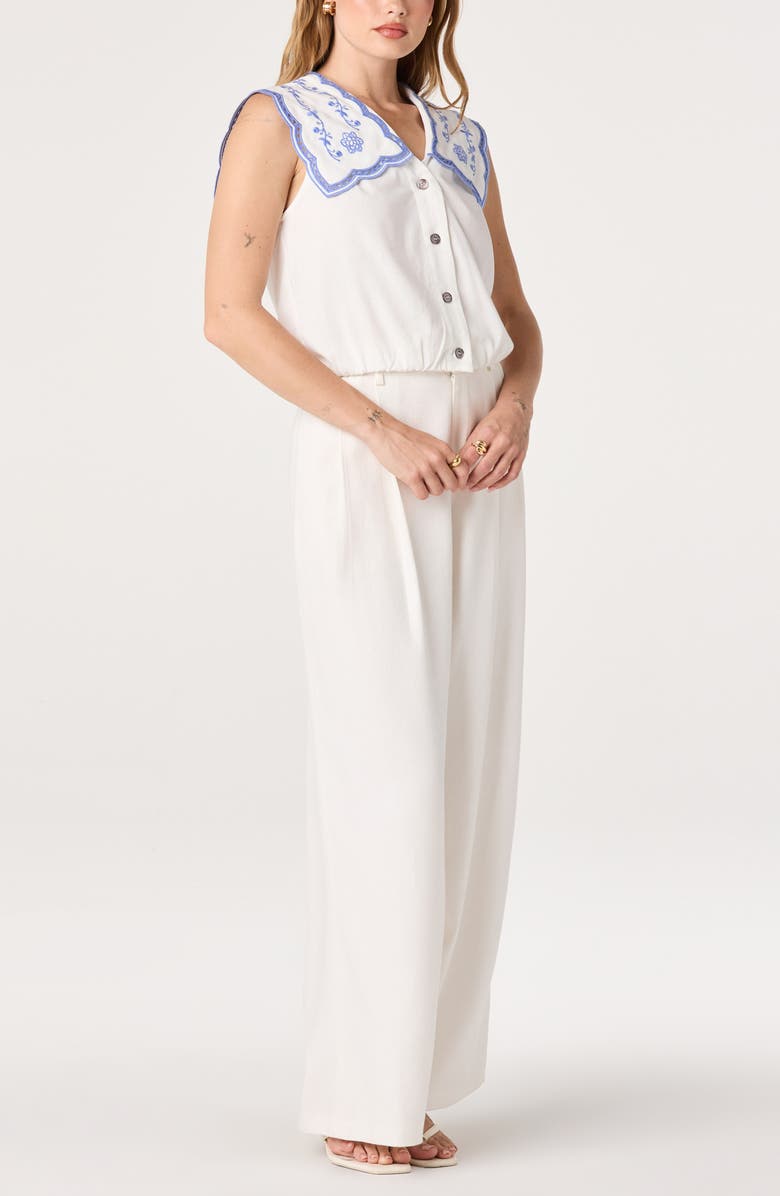 ASTR the Label Corinne Embroidered Button-Up Shirt, Alternate, color, White Blue