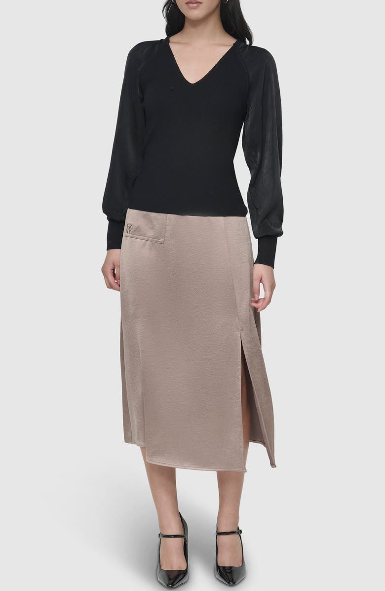 DKNY V-Neck Mixed Media Sweater, Alternate, color, 