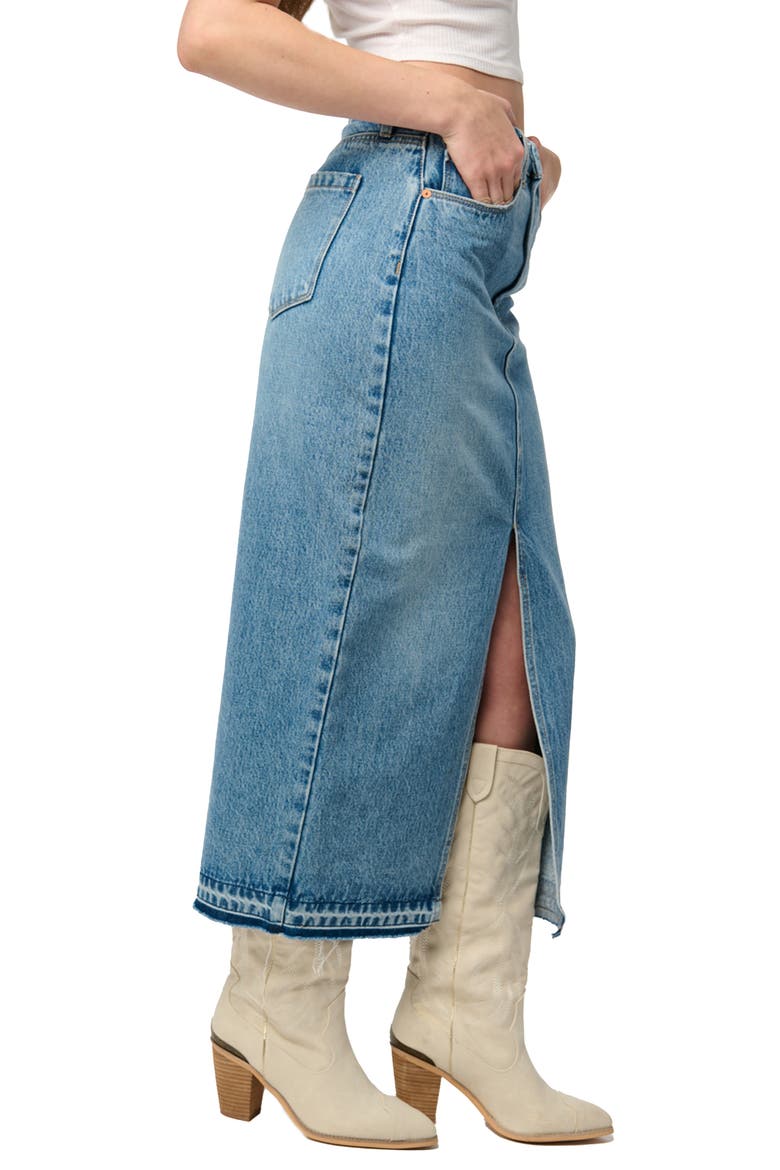 High Waist Front Slit Denim Skirt, Alternate, color, DOUBLE DUTY