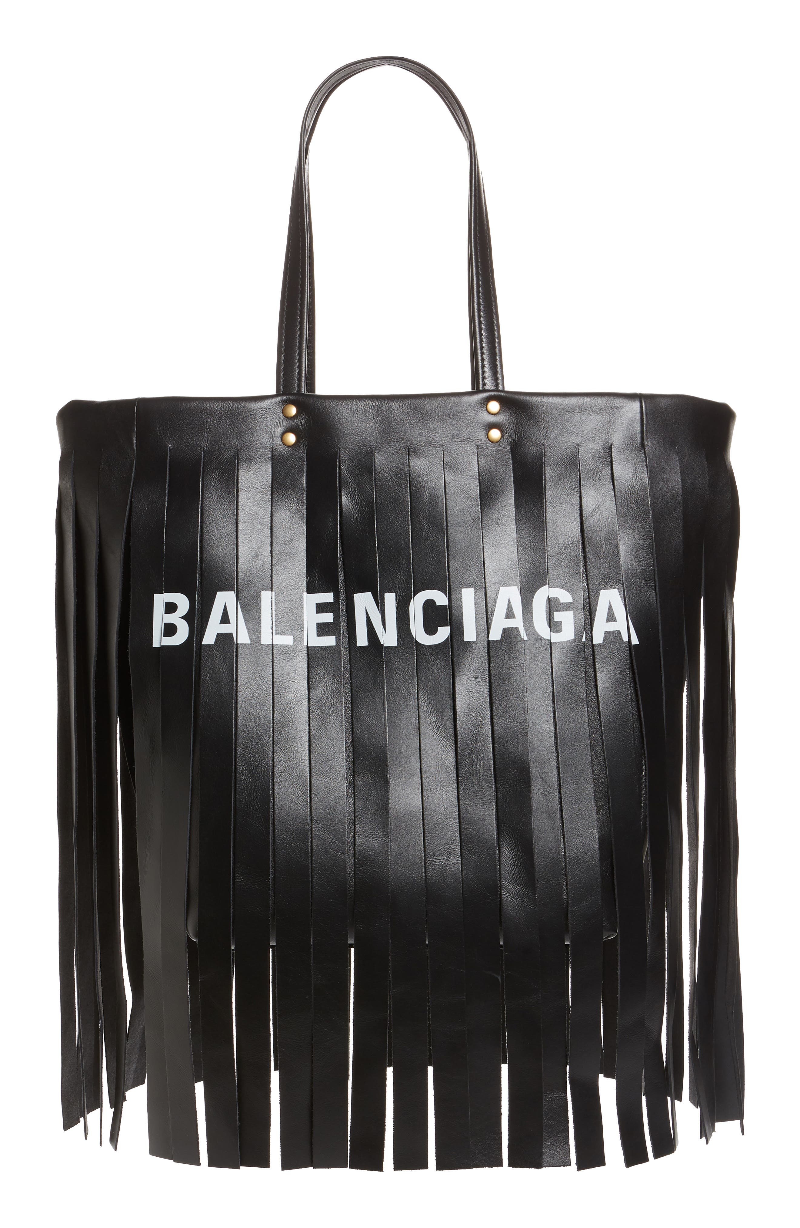 Balenciaga Small Laundry Cabas Fringe Calfskin Tote, Main, color, 