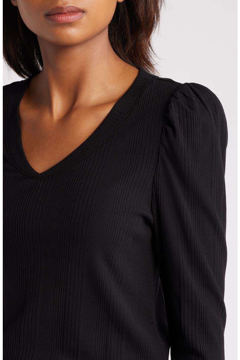 Puff Shoulder Rib Top, Alternate, color, BLACK