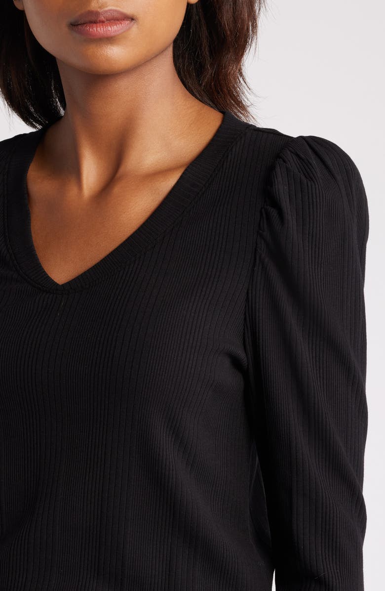 Wit & Wisdom Puff Shoulder Rib Top, Alternate, color, Black