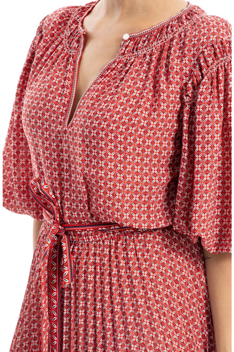 Floral Pleated Crepe Midi Dress, Alternate, color, SCARLET/ NAVY JACK STAMP PANEL