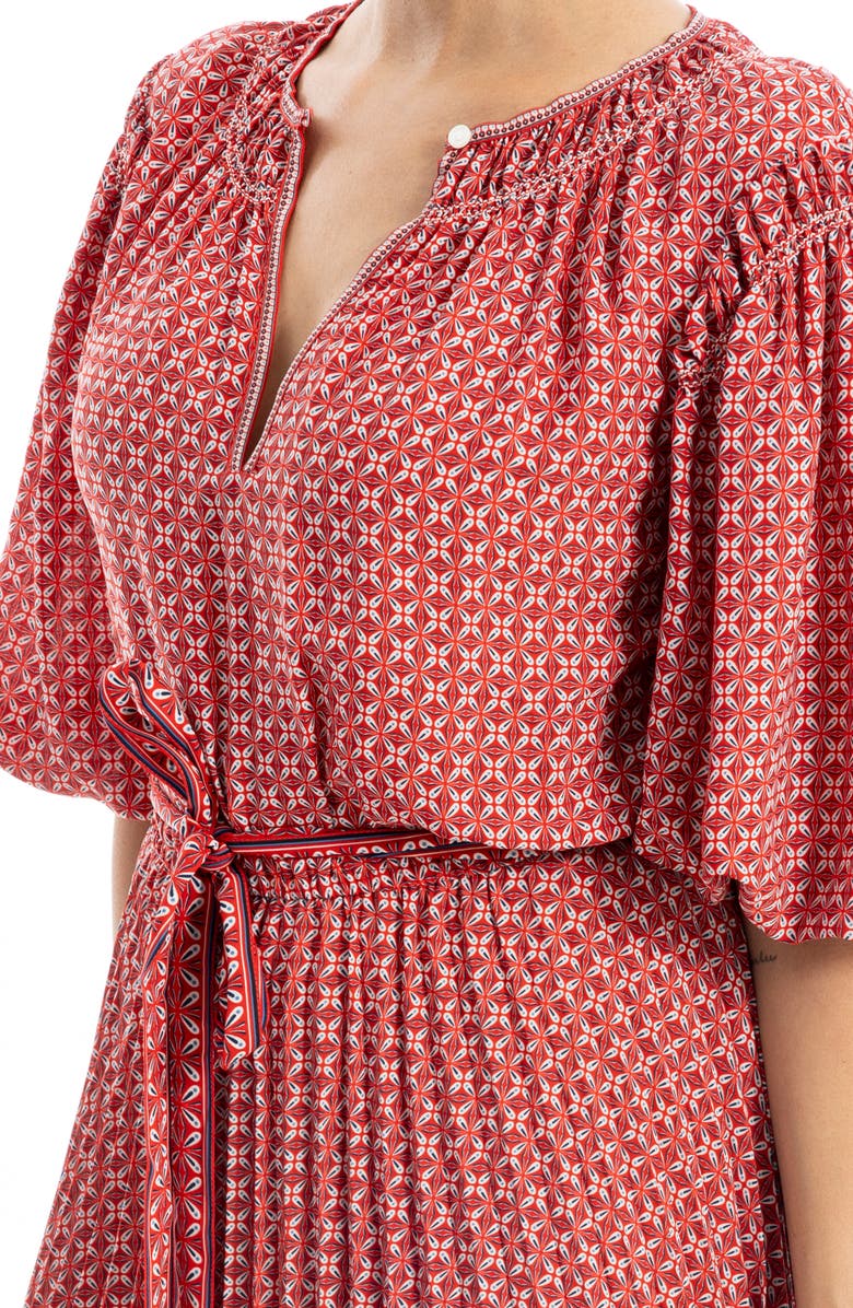 MAX STUDIO Floral Pleated Crepe Midi Dress, Alternate, color, Scarlet/ Navy Jack Stamp Panel