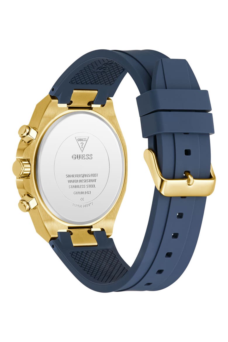 Round Silicone Strap Analog Watch, 44mm, Alternate, color, GOLD-TONE BLUE