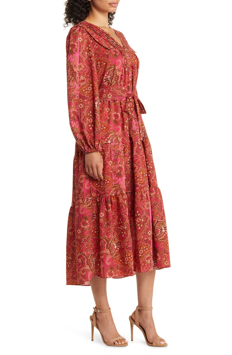 Julia Jordan Paisley Long Sleeve Belted Midi Dress, Alternate, color, 
