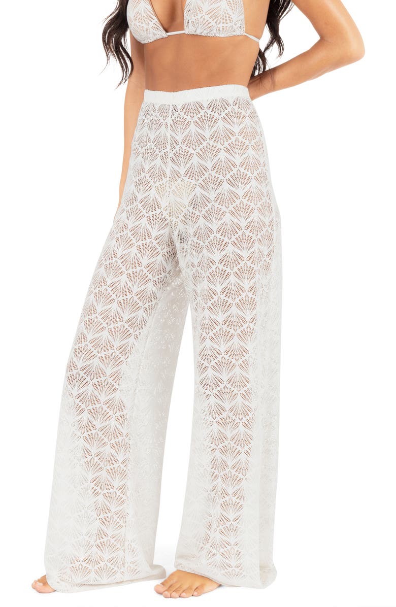 Hurley Open Stitch Wide Leg Cover-Up Pants, Alternate, color, Egret