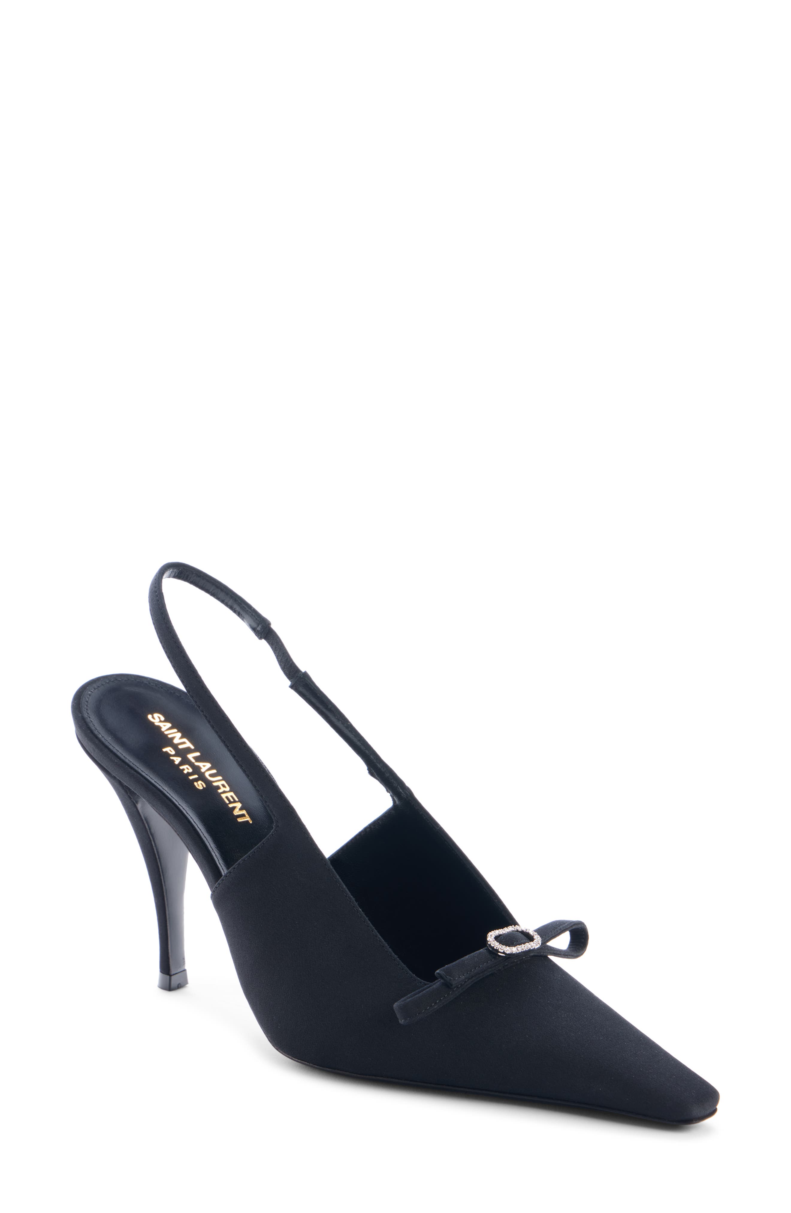 Bow Line Pointed Toe Slingback Pump, Main, color, BLACK