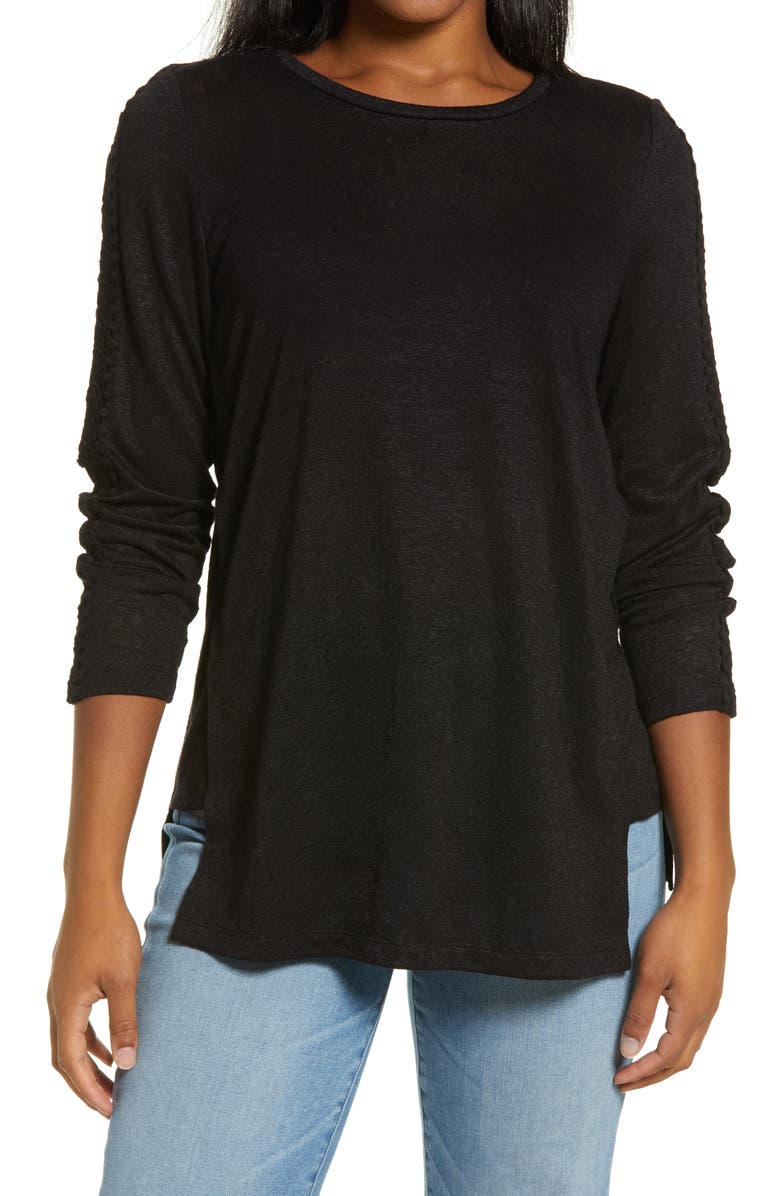 Bobeau Lace Trim Top, Main, color, 