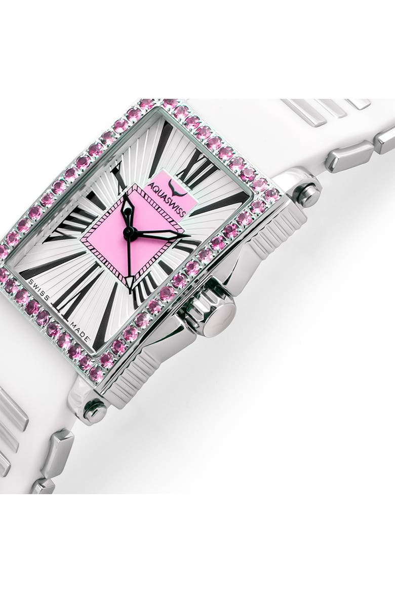 Kelly Rectangle Silicone Strap Watch, 44.5mm, Alternate, color, WHITE-PINK