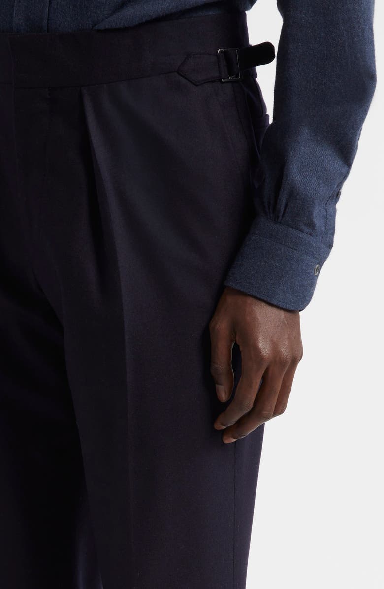 Thom Sweeney Pleated Virgin Wool Twill Trousers, Alternate, color, Dark Navy