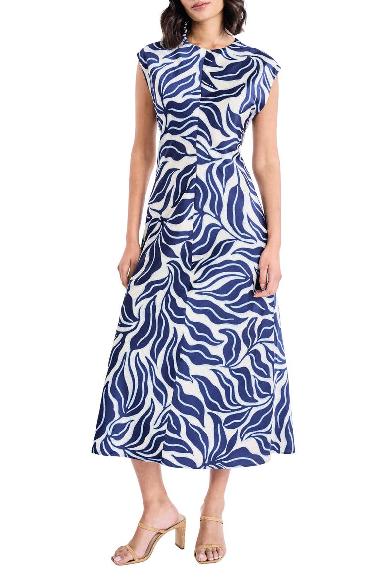 Cap Sleeve Midi Dress, Main, color, CREAM/ NAVY