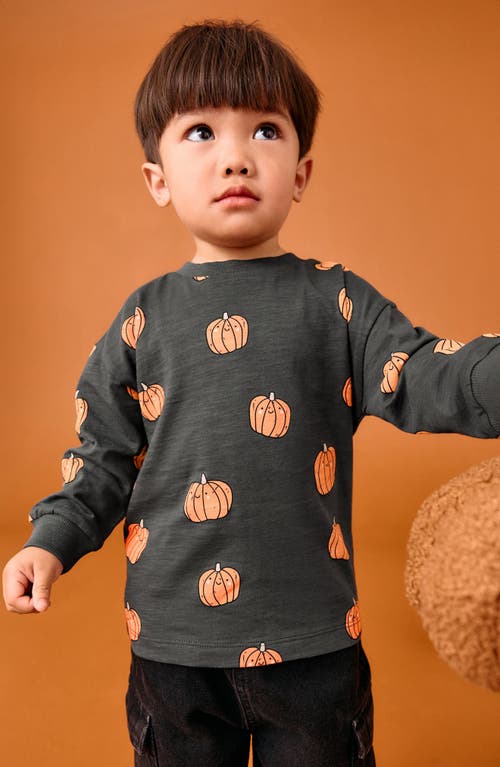 Next Kids' Pumpkin Print Long Sleeve Cotton T-shirt In Black