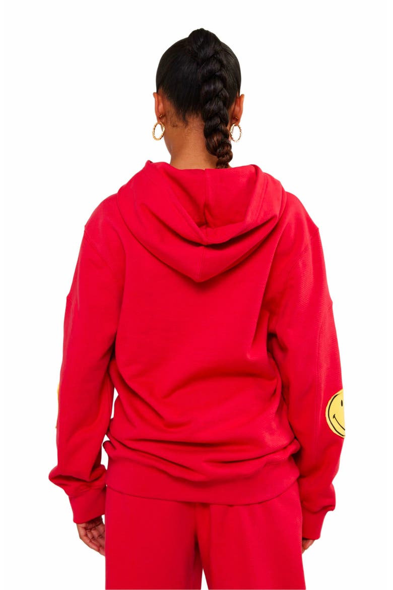 SMILEY OVERSIZED HOODIE, Alternate, color, RED