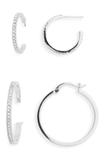 Nordstrom Rack Set Of 2 Cubic Zirconia Hoop Earrings In Clear- Silver