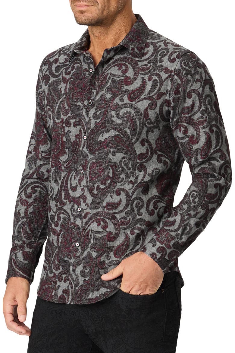Furman Paisley Long Sleeve Button Up Shirt, Main, color, BURGUNDY