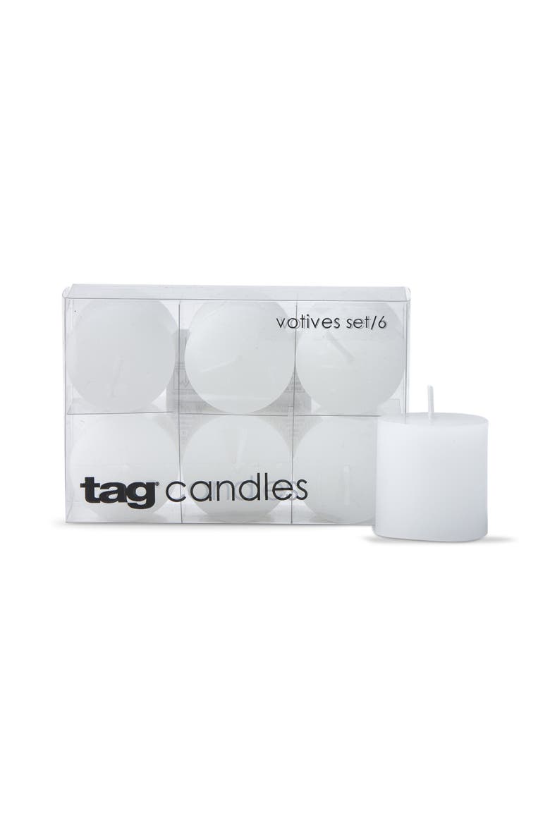 Chapel Basic Unscented Votive Candles Set of 6 Burn 5 Hours, Main, color, White