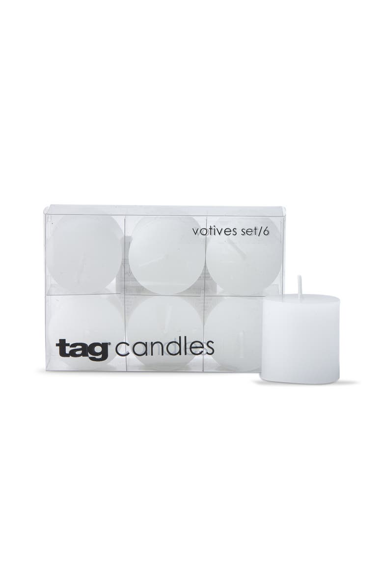 tag Chapel Basic Unscented Votive Candles Set of 6 Burn 5 Hours, Main, color, White