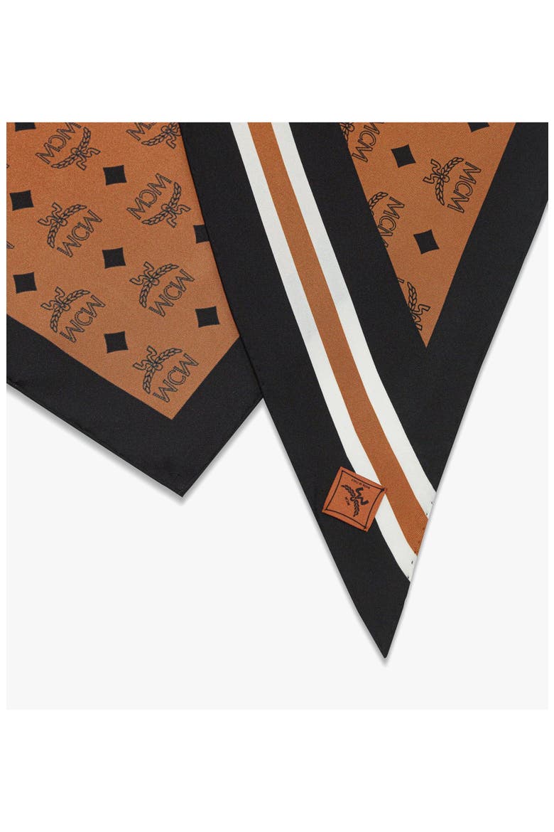 Monogram Print Triangle Silk Scarf, Alternate, color, Cognac