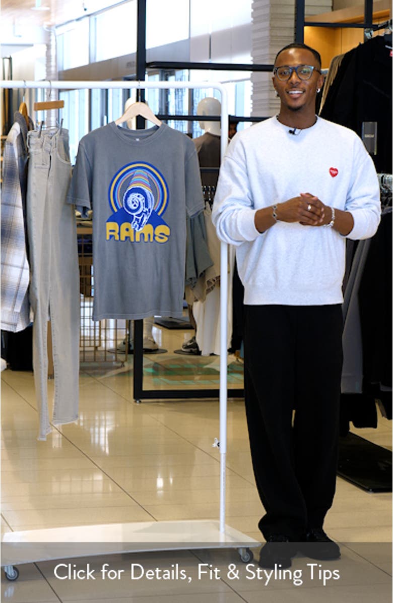 Men's Junk Food Graphite Los Angeles Rams Wonderland Infinity Vibe T-Shirt, sales video thumbnail