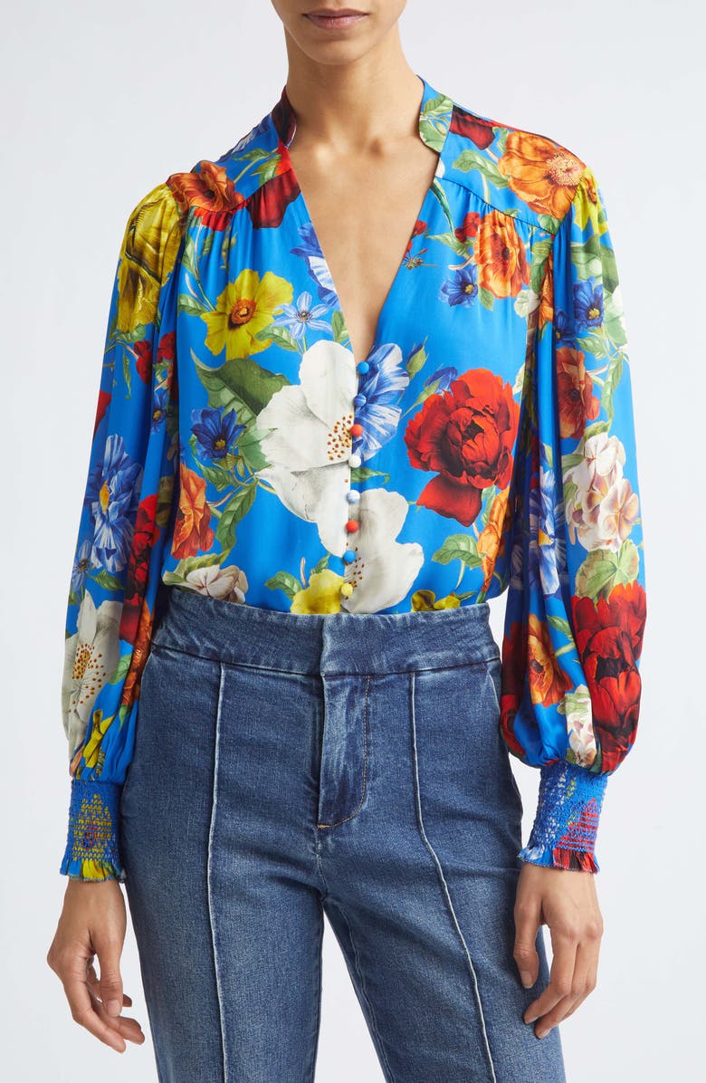 Alice + Olivia Serena Floral Button-Up Top, Main, color, Endless Blossom Sm Blue Iris