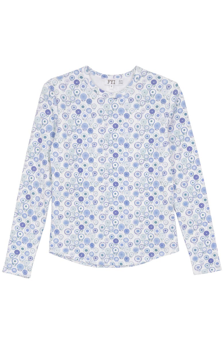 FYI Circle Flower Rib Crew Neck Long Sleeve Top, Main, color, Blue