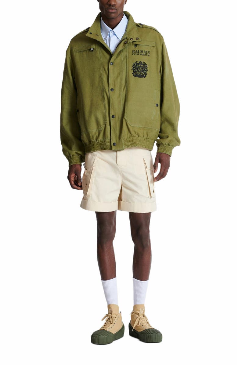 Balmain Cotton Cargo Bermuda Shorts, Alternate, color, Beige